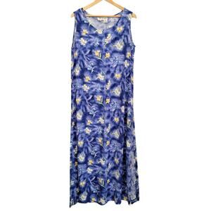 Coco Bianco Maxi Dress Women's 14 Blue Floral Sleeveless Tropical Flowy Beachy